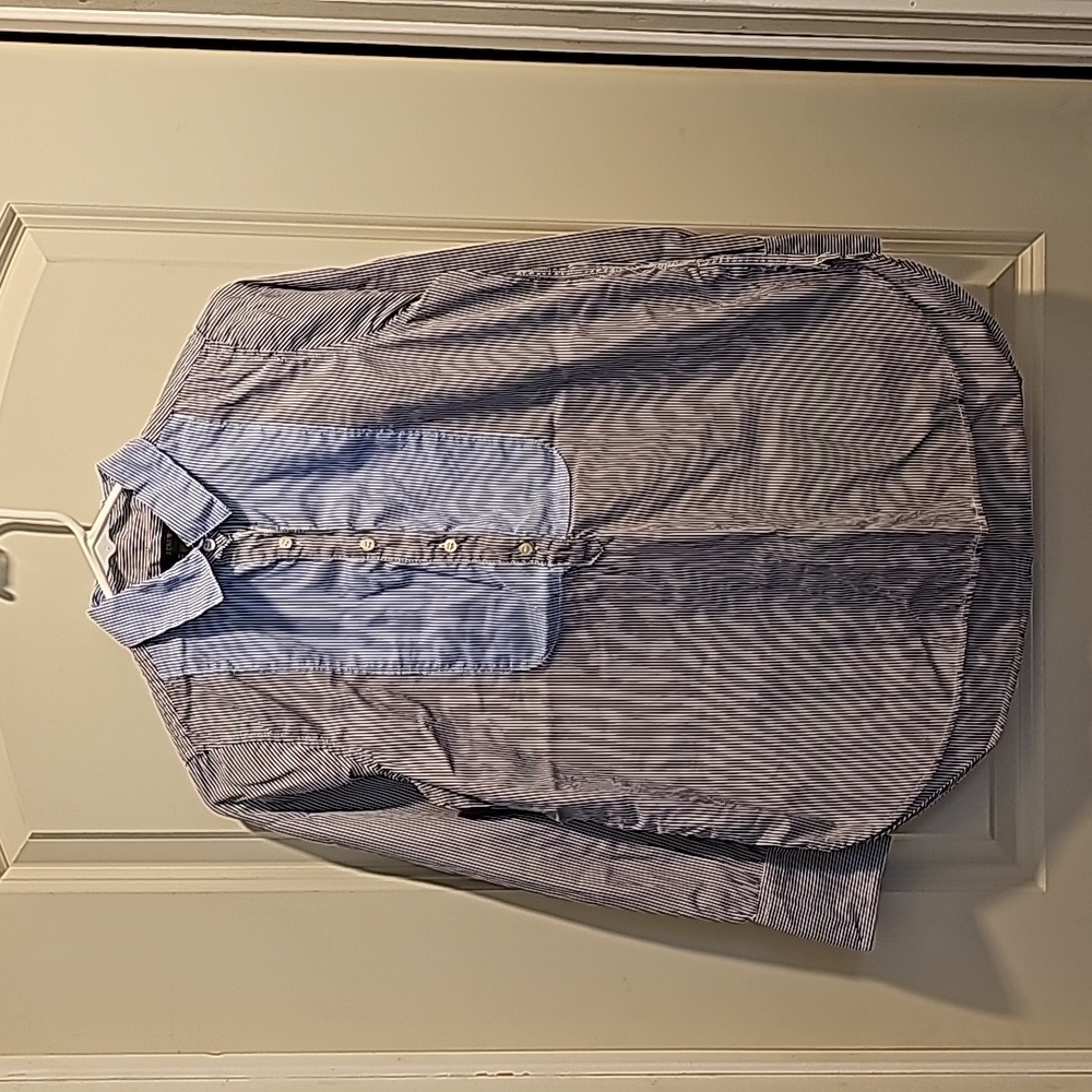 J. Crew Long-Sleeve Gray, Blue, White Striped Blouse (4P, petite small)